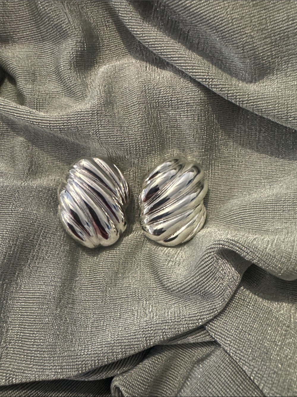 Silver Ribbed Dome Clip-On Earrings